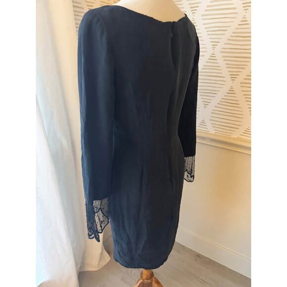 Eva Chun Women’s Size 12 Vintage Black 100% Silk Lace Sleeve Dress - Picture 5 of 9